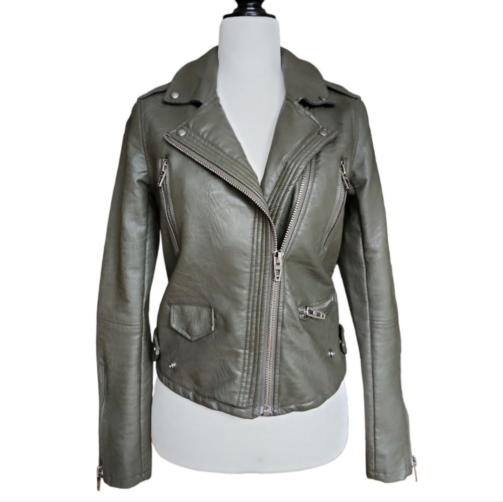 [BLANKNYC] Women's PU Leather Moto Jacket Olive Green